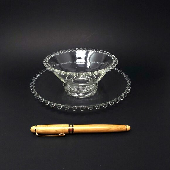 Candlewick Clear Mayonnaise Bowl & Underplate Imperial Glass Beaded Edge - Picture 10 of 10